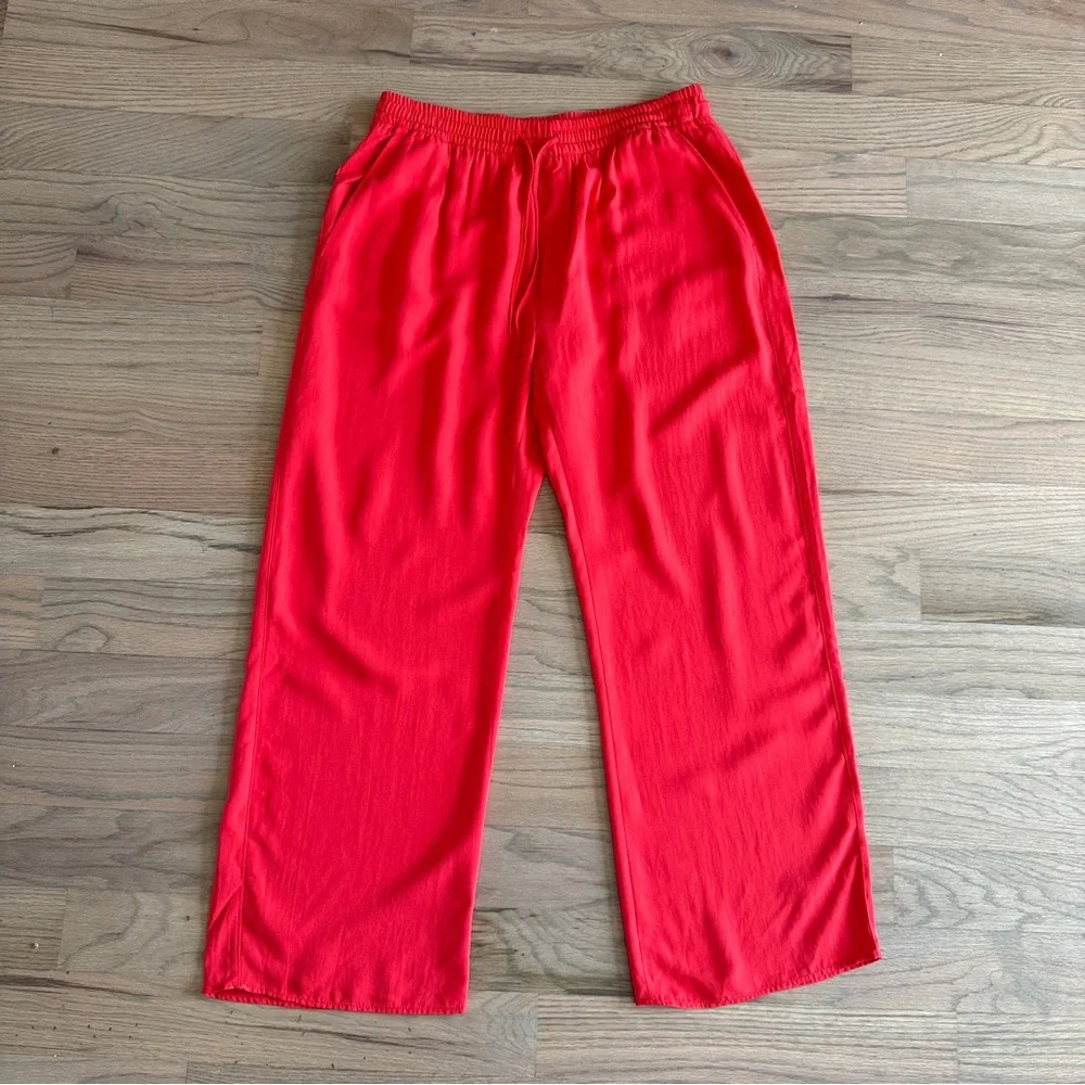 Zara Flowy Red Drawstring Pants Viscose/ Lyocell XL - Picture 7 of 11